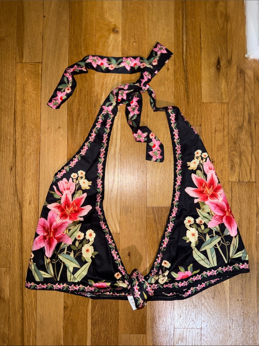 Floral Halter Top - Black with Pink Floral Print